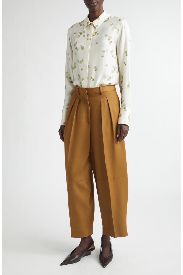 Chika Petal Print Silk Chiffon Button-Up Shirt, Alternate, color, IVORY ALLOVER PETALS