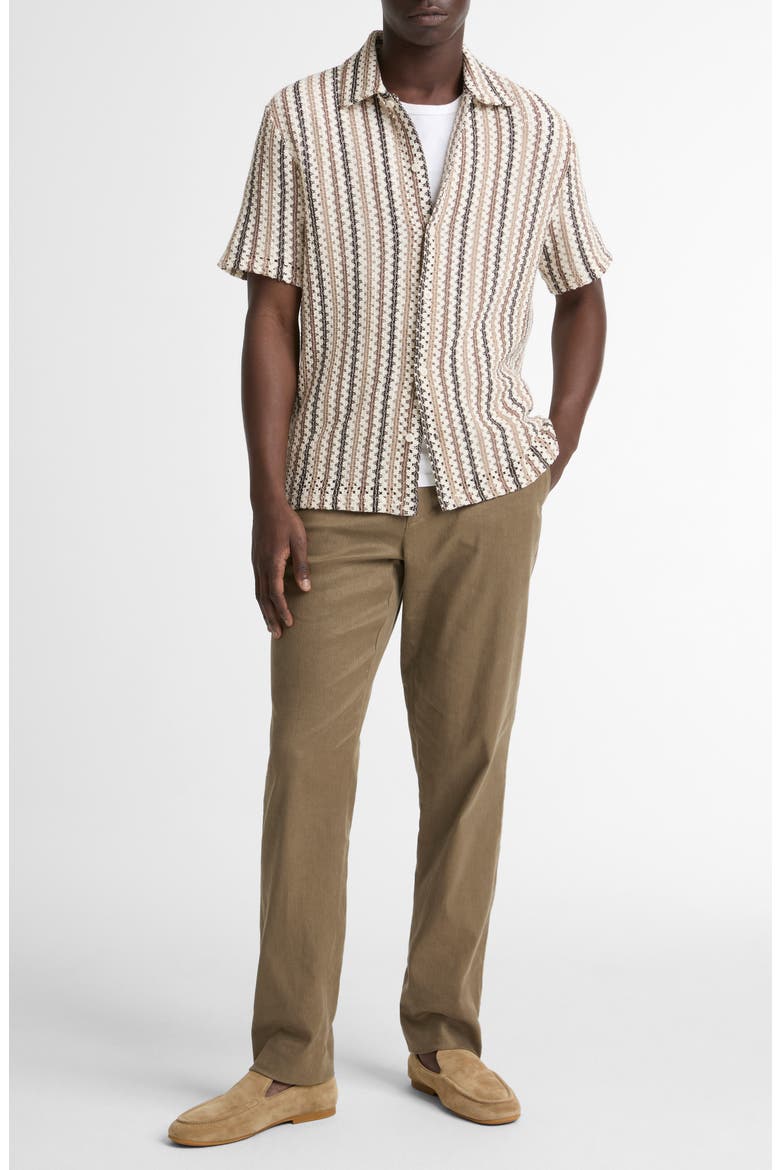 Beach Stripe Short Sleeve Button-Up Shirt, Alternate, color, WILDERNESS COMBO