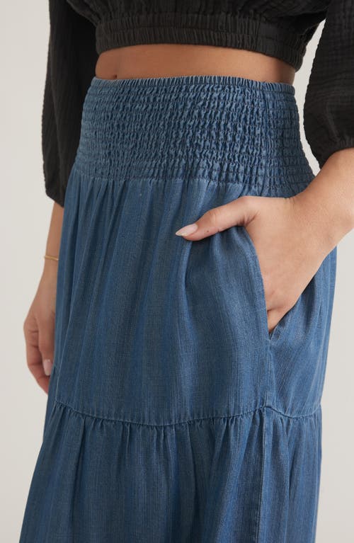 Marine Layer Valeria Chambray Tiered Maxi Skirt In Medium Wash