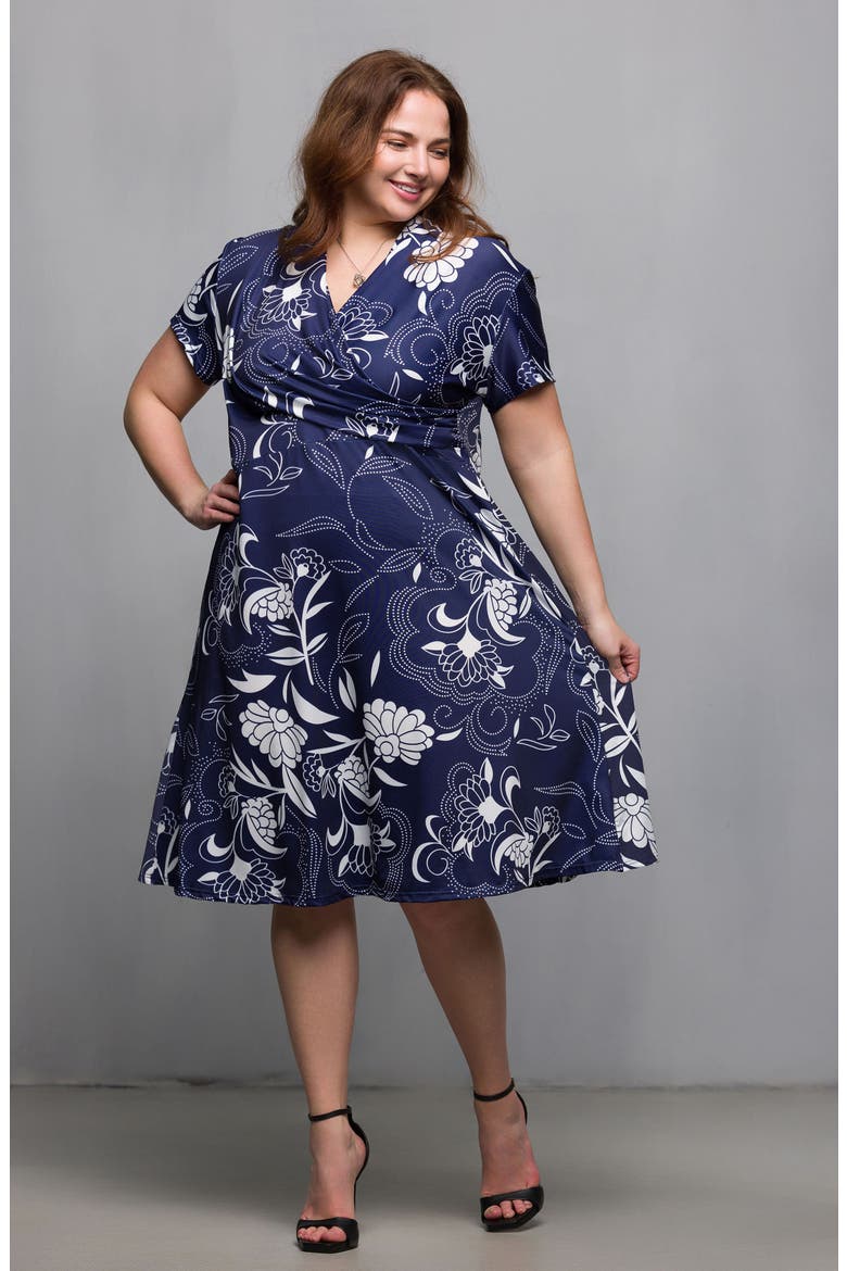 Floral Wrap Front Knit Midi Dress, Alternate, color, NAVY MULTI