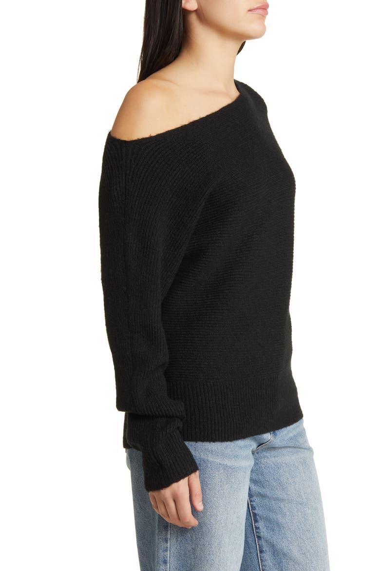 Rib Boat Neck Sweater, Alternate, color, BLACK
