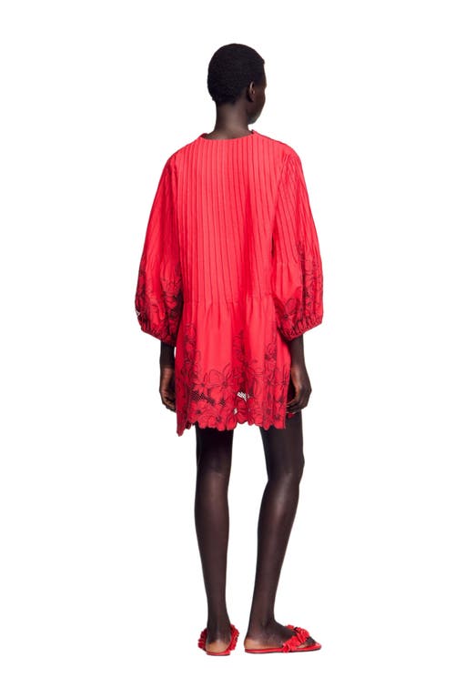 Sandro Short Dress With Floral Details In Red