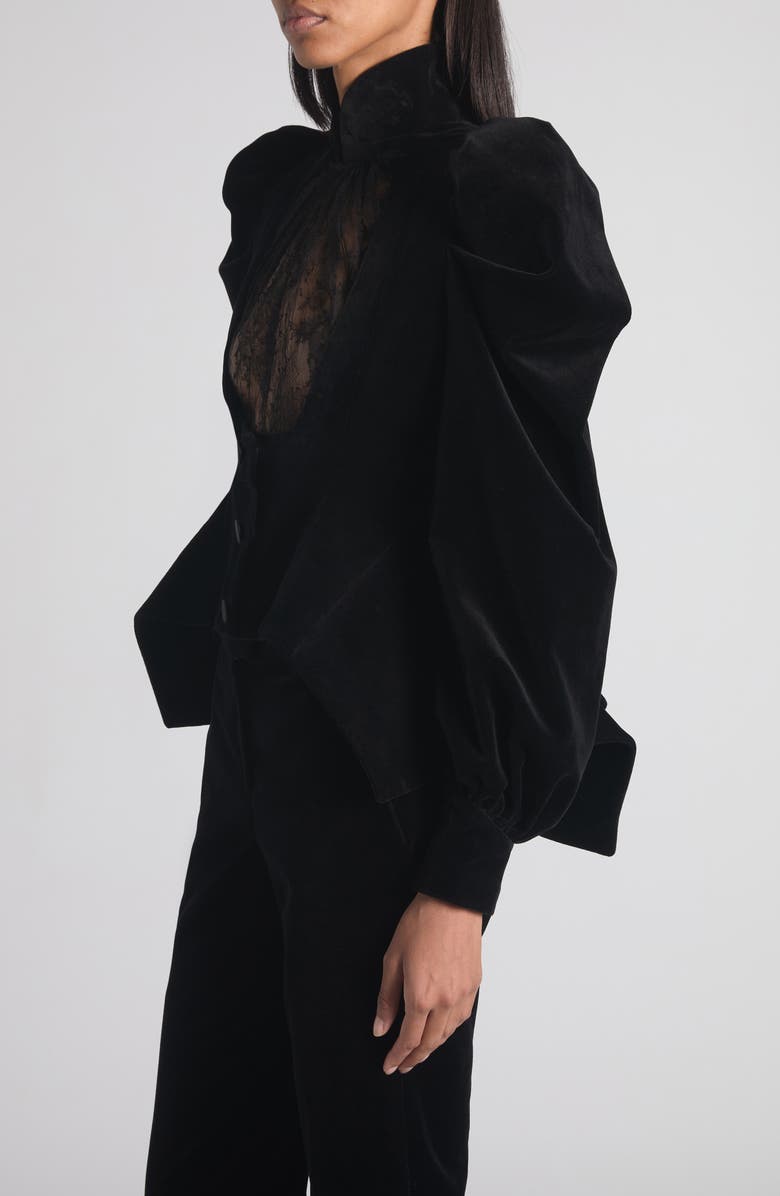 McQueen Lace Detail Velveteen Peplum Jacket, Alternate, color,