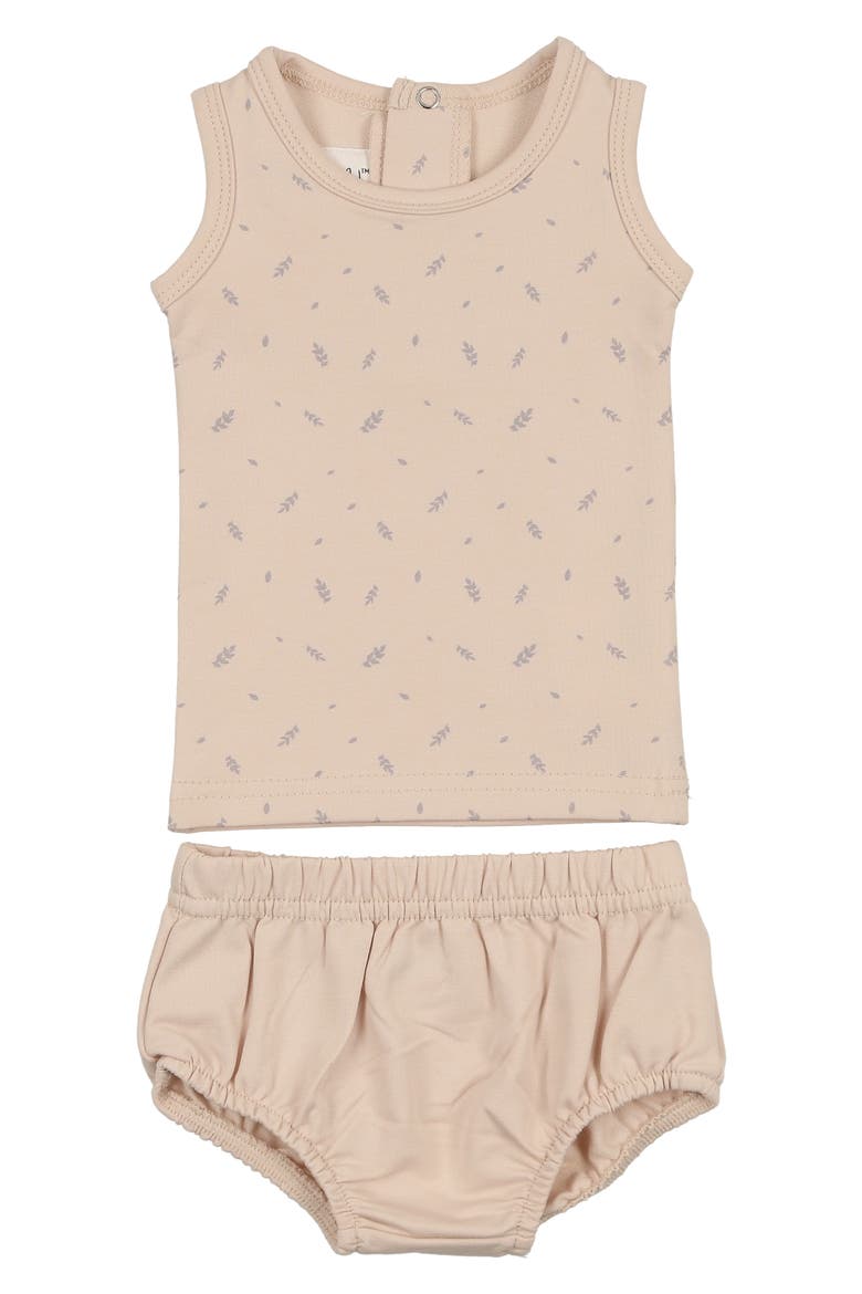 Kids' Elegant Leaves Cotton Blend Tank Top & Bloomers Set, Main, color, BISCUIT