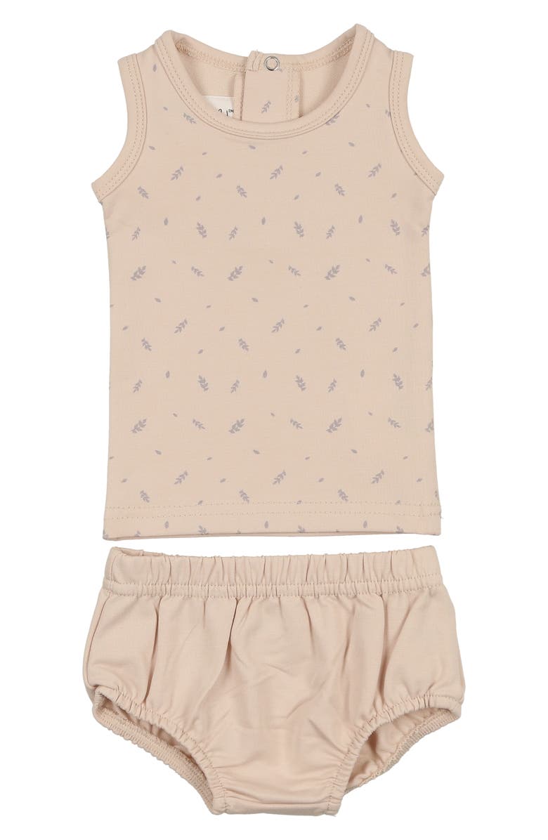 Manière Kids' Elegant Leaves Cotton Blend Tank Top & Bloomers Set, Main, color, Biscuit