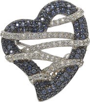 SUZY LEVIAN Wrapped Heart Sterling Silver White Sapphire Blue Sapphire Brown Diamond Brooch
