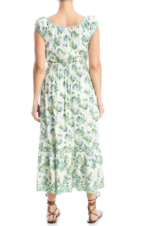 Max Studio Floral Smocked Maxi Dress In Cream/blue Summer Blooms
