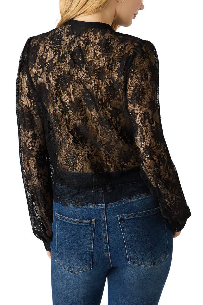 Colsie Sheer Lace Long Sleeve Shirt, Alternate, color, BLACK