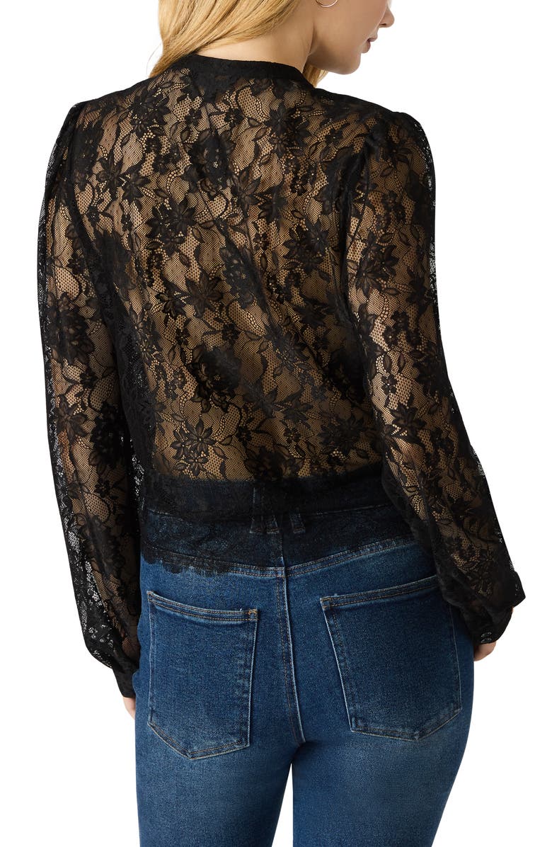 Steve Madden Colsie Sheer Lace Long Sleeve Shirt, Alternate, color, Black