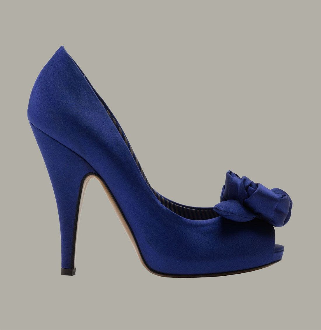 Moschino Satin Peep Toe Pump with Rosette, Alternate, color, 