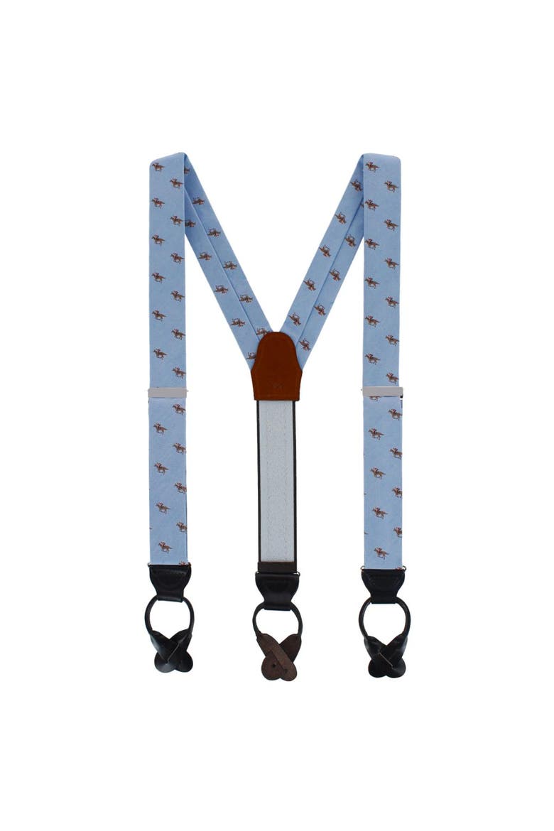 Down The Stretch Racehorse Linen Blend Button End Suspenders, Alternate, color, Light Blue