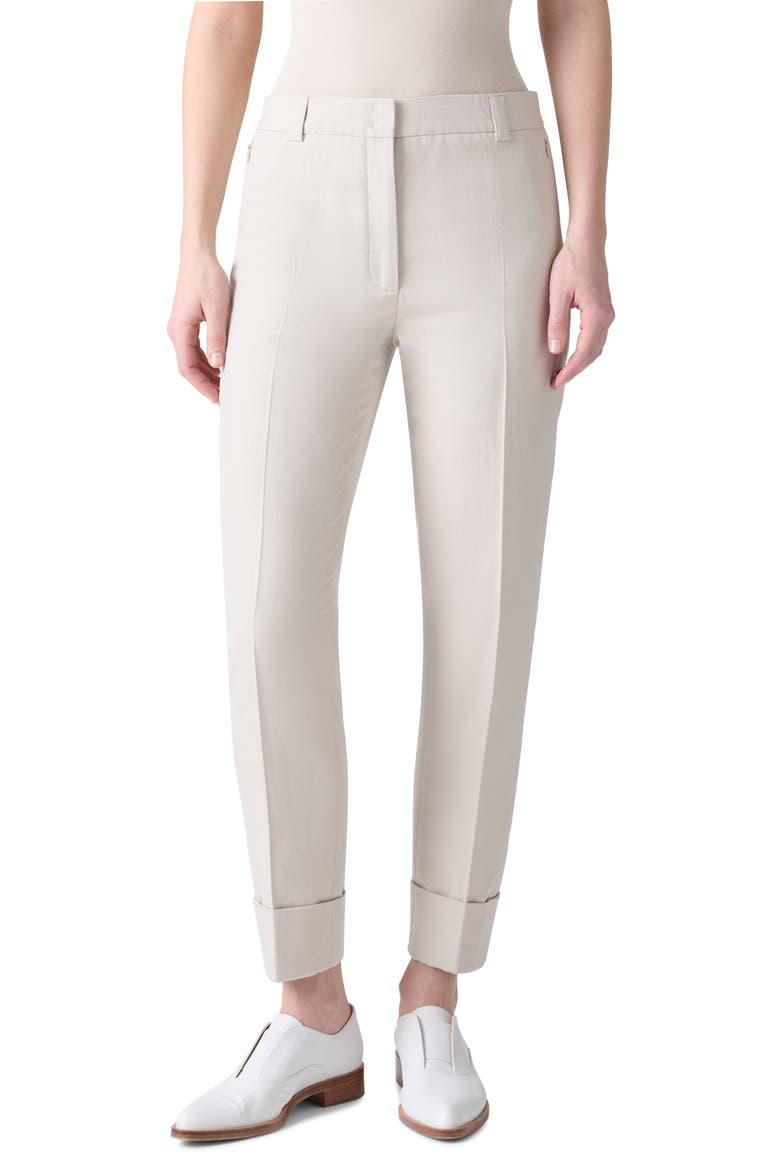 Maxima Cotton & Silk Blend Ankle Pants, Main, color, LIGHT GREIGE