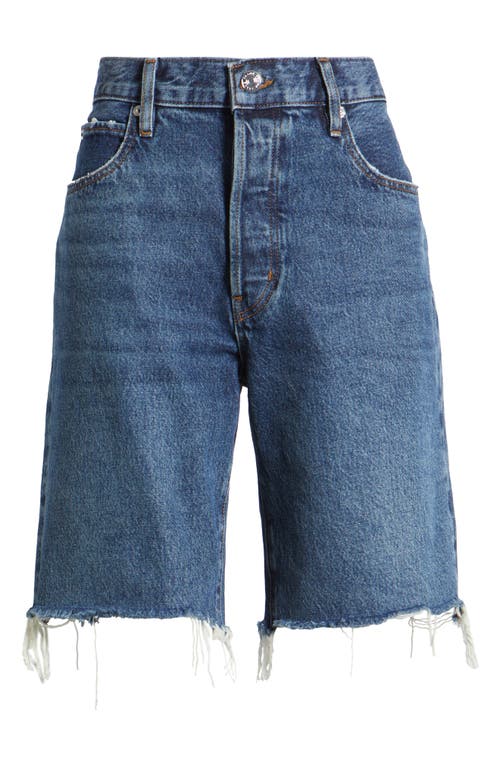Frame The Leisure Raw Hem Denim Shorts In Purple