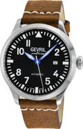 GEVRIL Vaughn Swiss Automatic Leather Strap Watch, 44mm