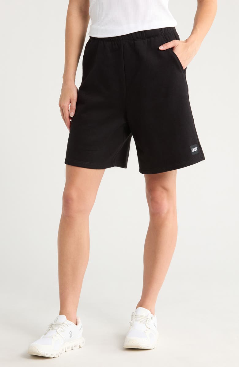 DKNY Relaxed Fit Cotton Blend Shorts, Main, color, Black