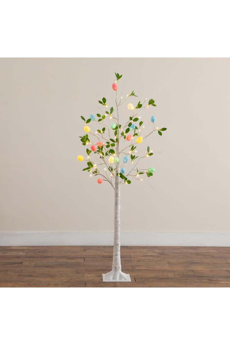 5-ft Pre-Lit Artificial Blooming Easter Egg Twig Tree with 18 Warm White LED Lights, Alternate, color, White