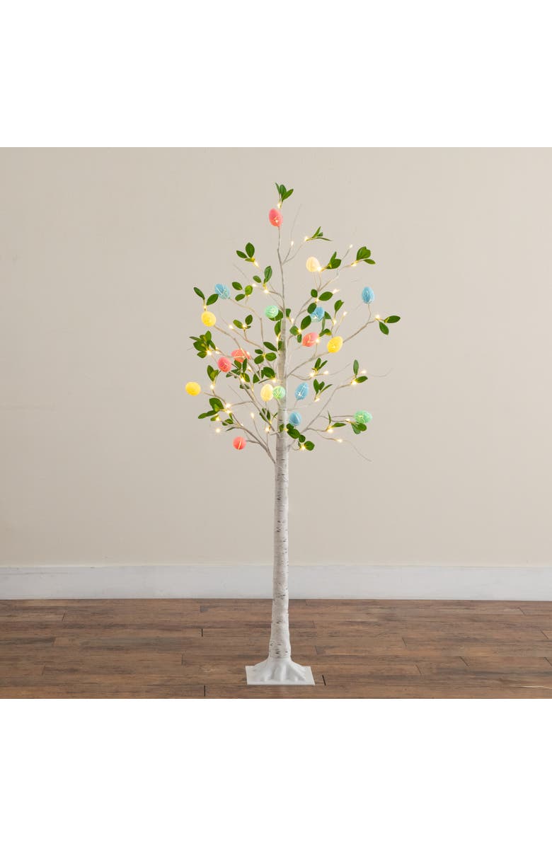 NEARLY NATURAL 5-ft Pre-Lit Artificial Blooming Easter Egg Twig Tree with 18 Warm White LED Lights, Alternate, color, White