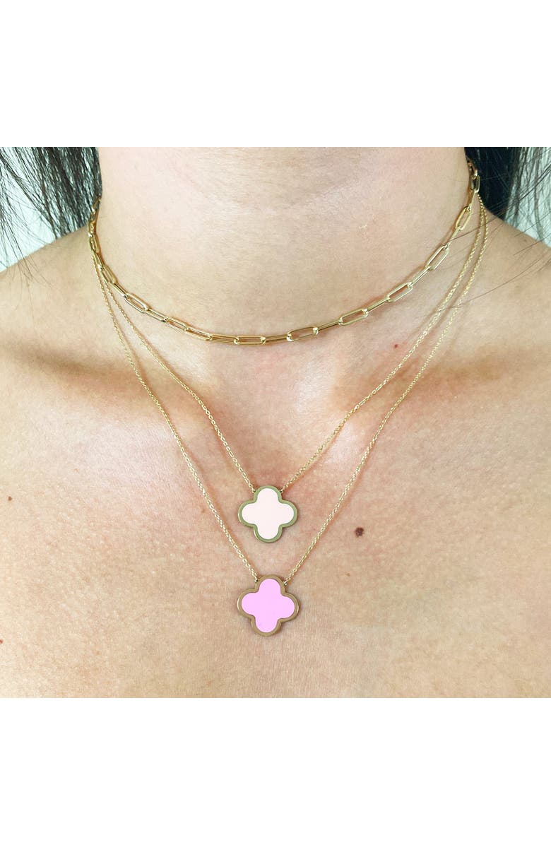 The Lovery Fine Jewelry Extra Large Bubblegum Pink Single Clover Necklace, Alternate, color, Bubblegum Pink