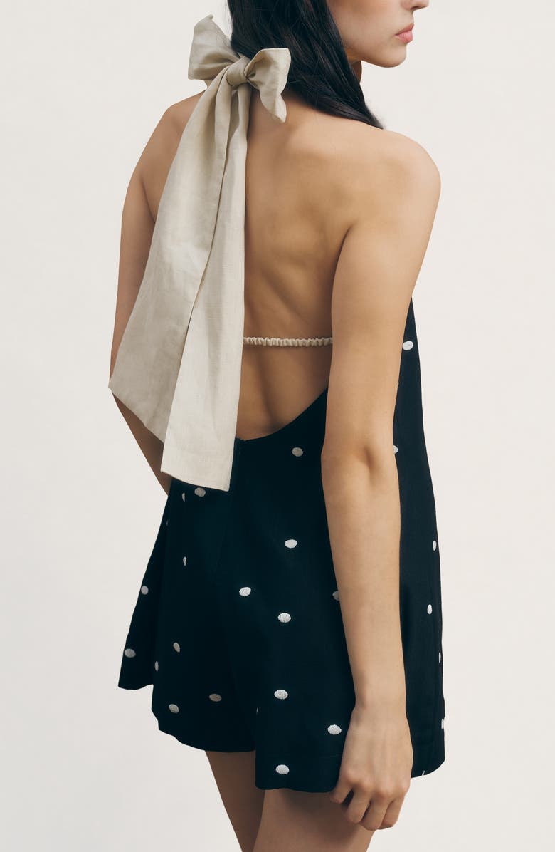 MAUDE CLUB Nica Polka Dot Romper, Alternate, color, Black Sand