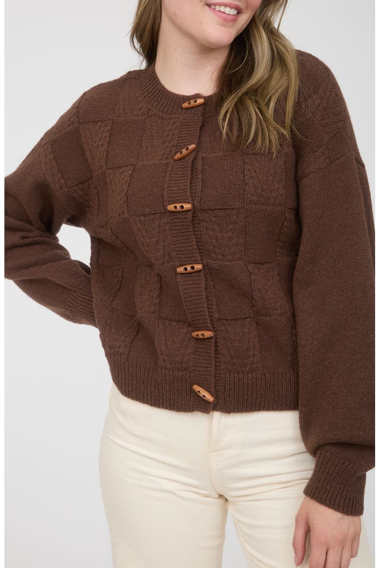 Textured Oblong Button Cardigan, Main, color, BROWN