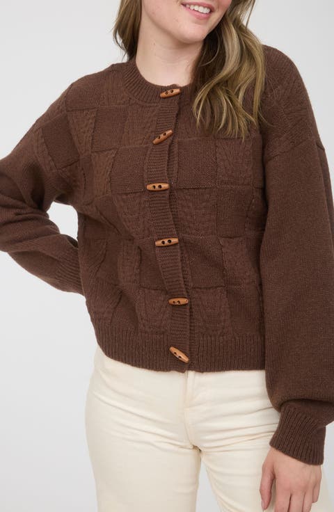 Textured Oblong Button Cardigan