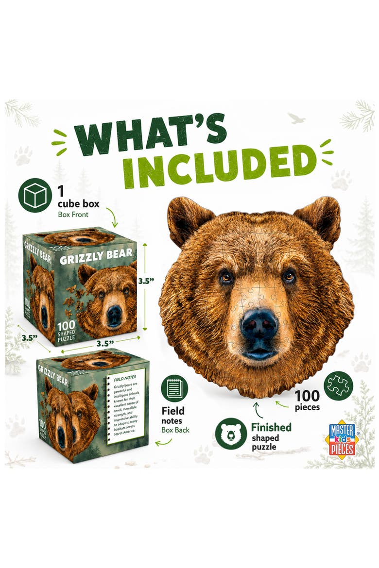 Grizzly Bear 100 Piece Shaped Puzzle, Alternate, color, Multicolor