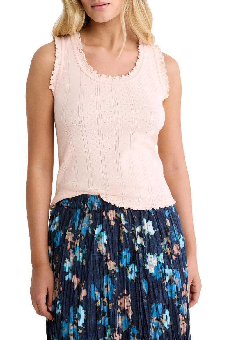 Ella Rib Lettuce Trim Cotton Pointelle Tank, Main, color, ORANGE SHERBERT
