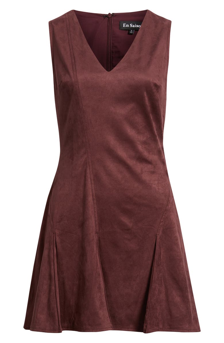En Saison Nelly Faux Suede Minidress, Alternate, color, Plum Brown