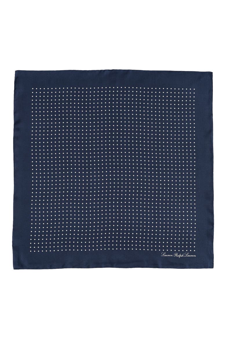 Polka Dot Square Silk Scarf, Alternate, color, NAVY