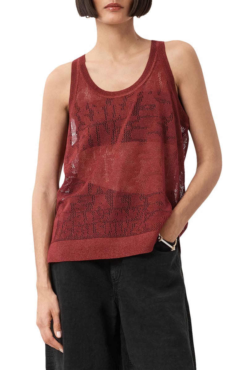 AllSaints Kaito Open Stitch Tank, Main, color, Rosewood Red