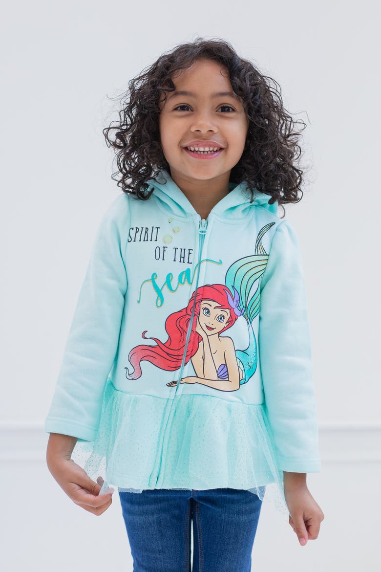 The Little Mermaid Princess Ariel Zip-Up Hooded Sweatshirt, Alternate, color, Ariel Aqua