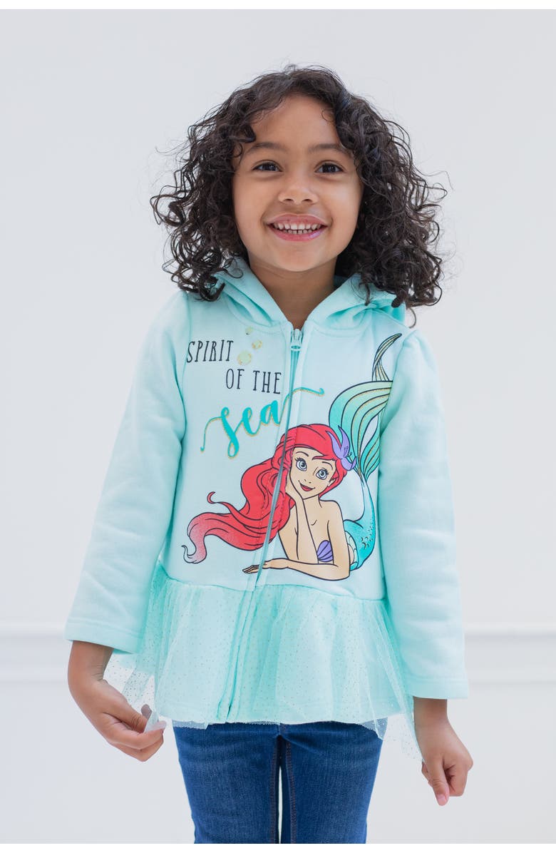 Disney The Little Mermaid Princess Ariel Zip-Up Hooded Sweatshirt, Alternate, color, Ariel Aqua