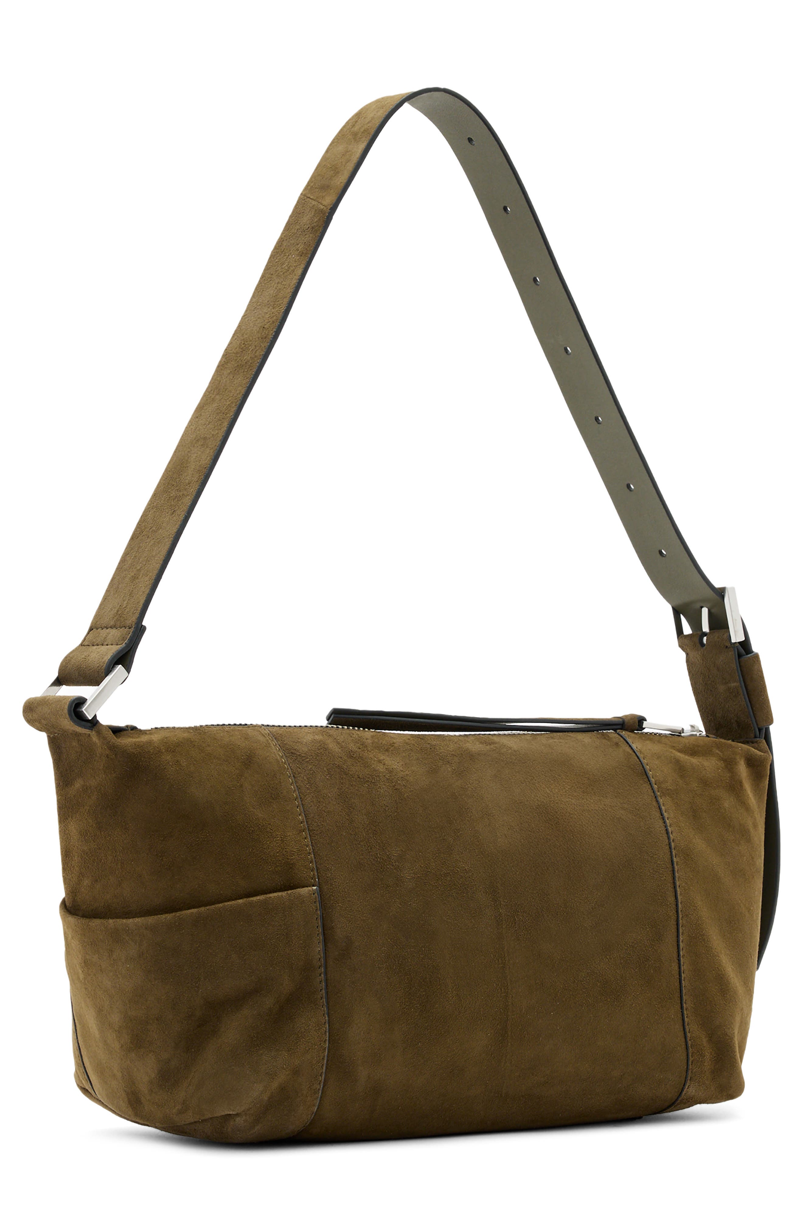 AllSaints Vega Suede Shoulder Bag, Alternate, color, Olive Green