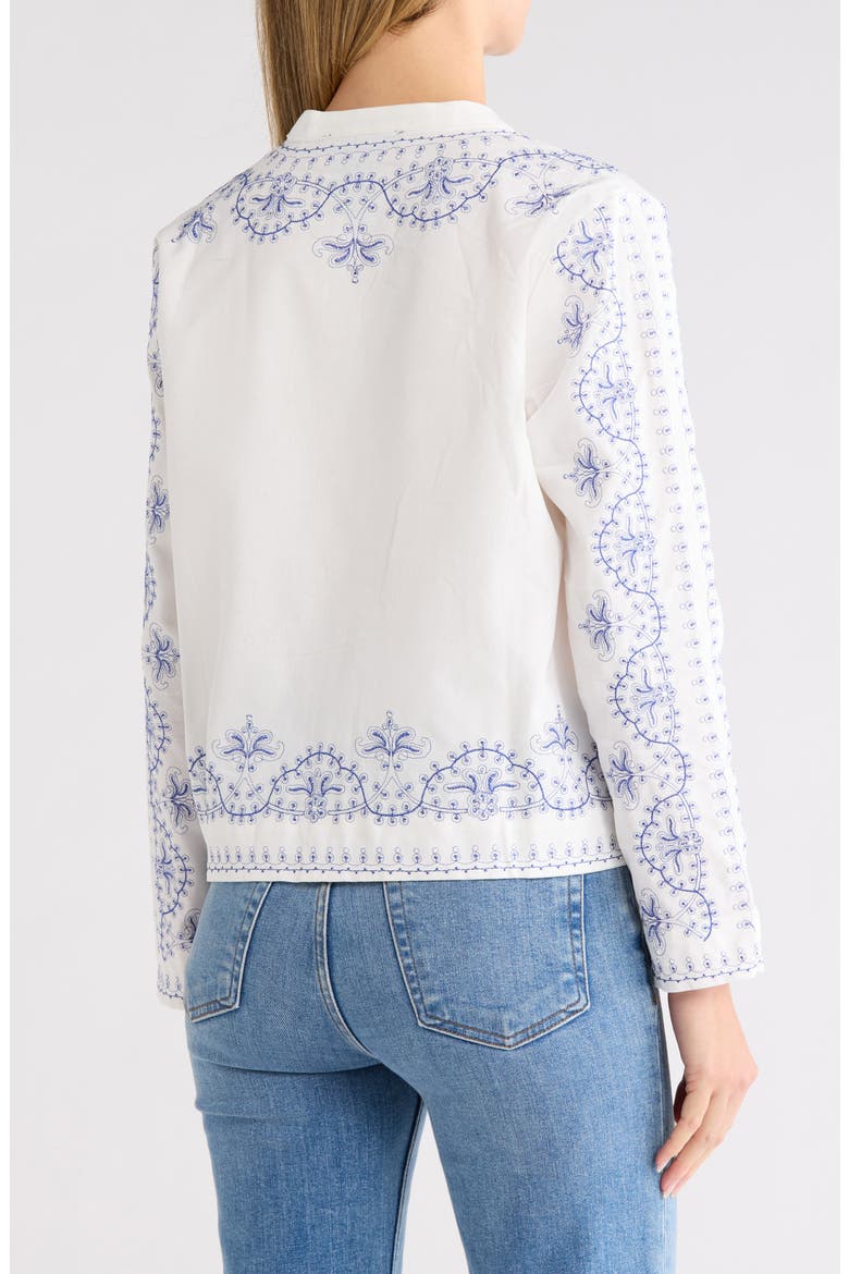 Embroidered Button Up Cotton & Linen Top, Alternate, color, WHITE