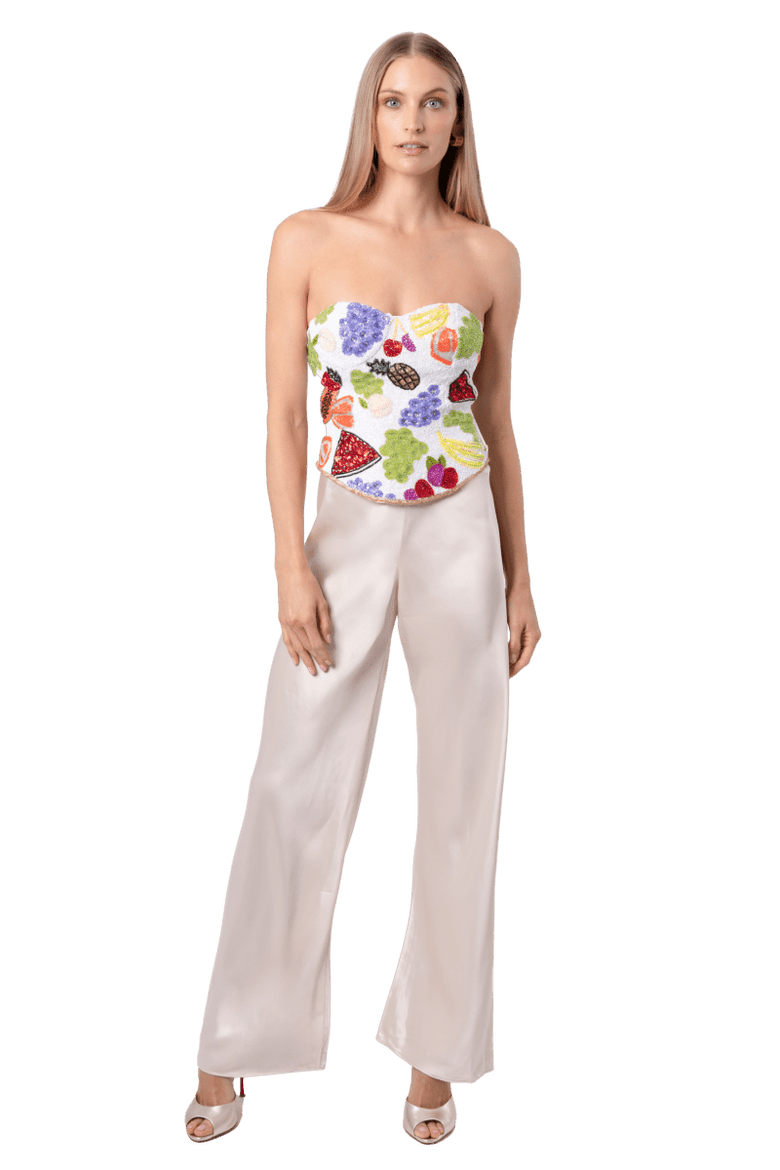 Fruit Hand Beaded Embellished Corset Top, Alternate, color, White