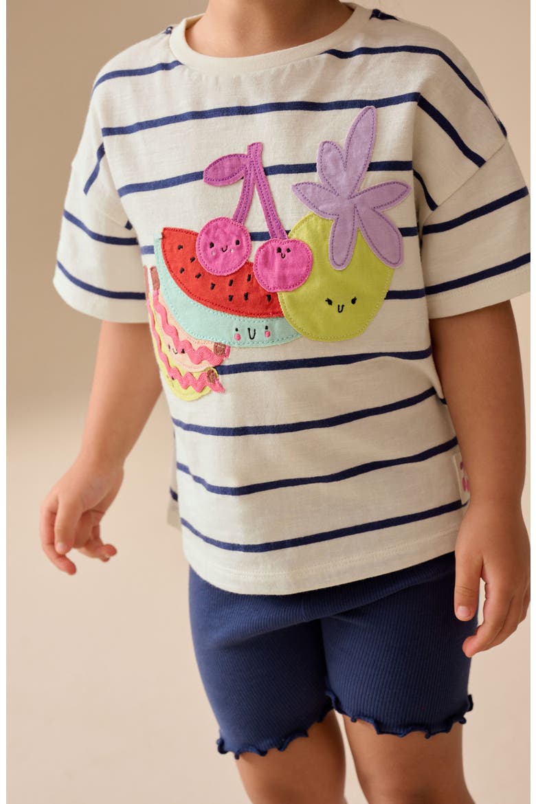 Kids' Fruit Appliqué T-Shirt & Cycle Shorts Set, Alternate, color, BLUE MULTI