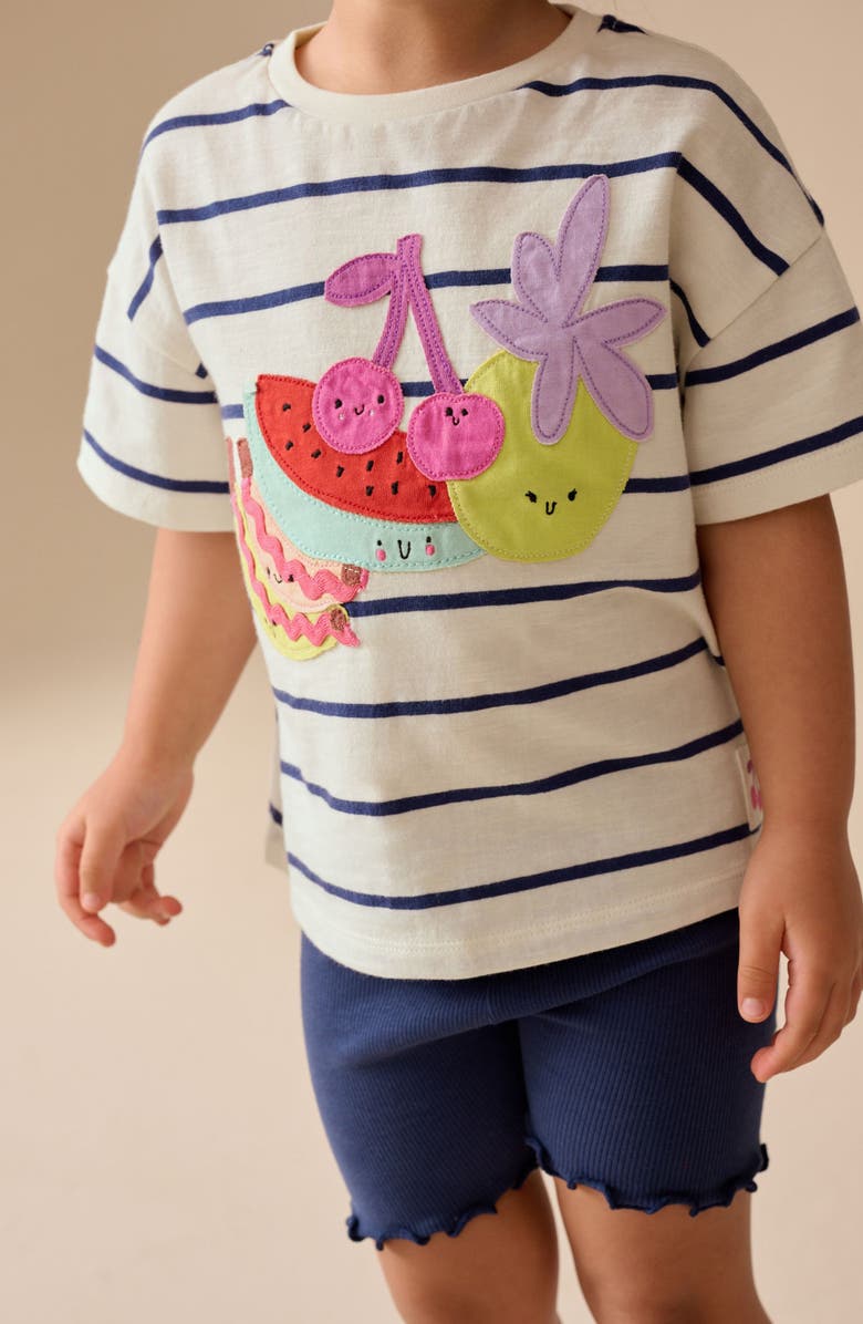 NEXT Kids' Fruit Appliqué T-Shirt & Cycle Shorts Set, Alternate, color, Blue Multi