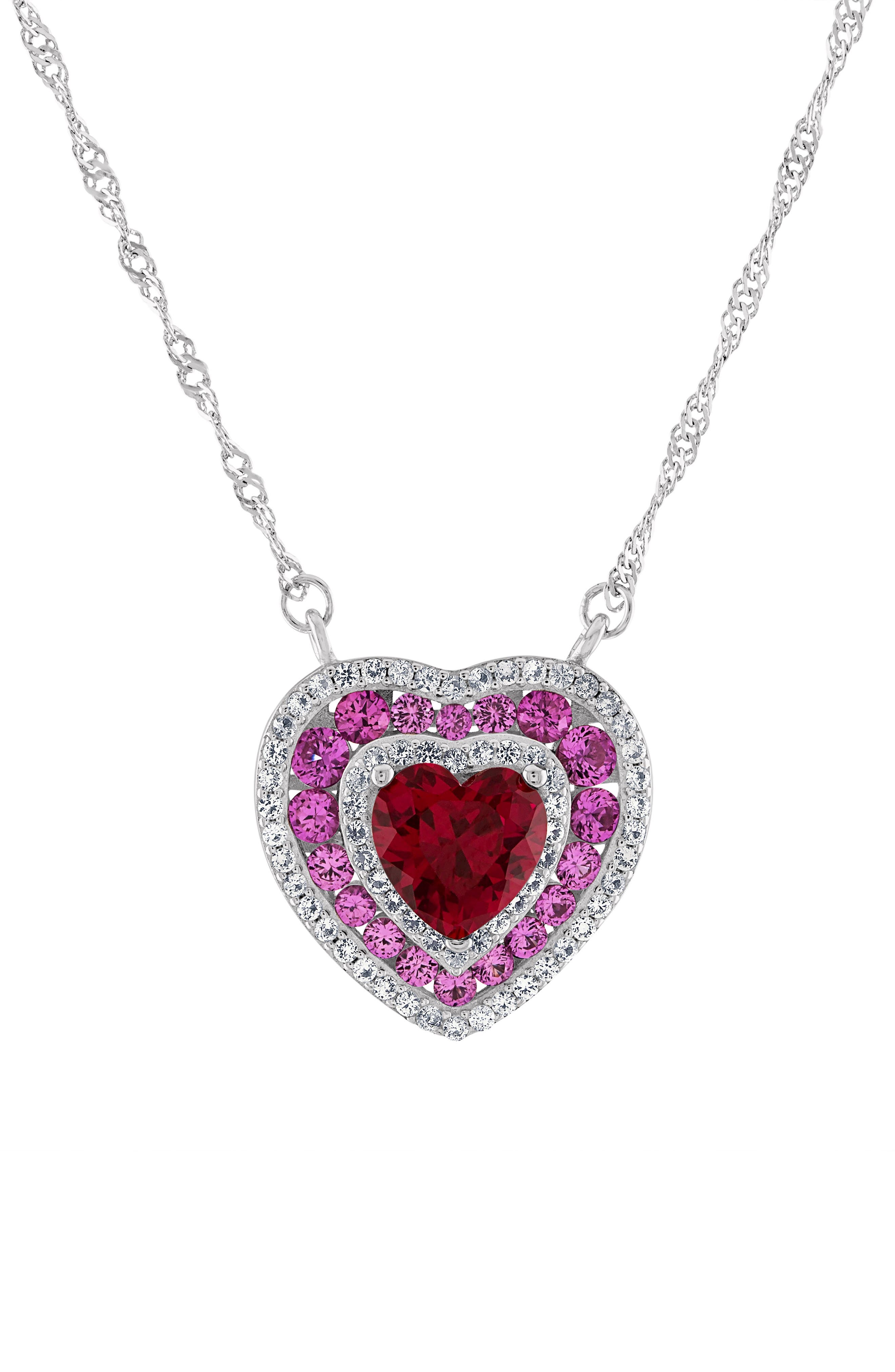 FZN Sterling Silver Lab Created Ruby Heart Pendant Necklace