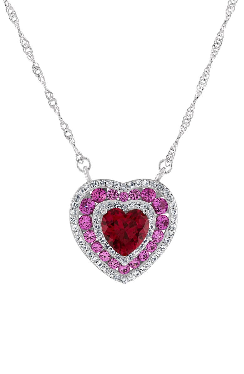 FZN Sterling Silver Lab Created Ruby Heart Pendant Necklace, Main, color, Red/ Silver