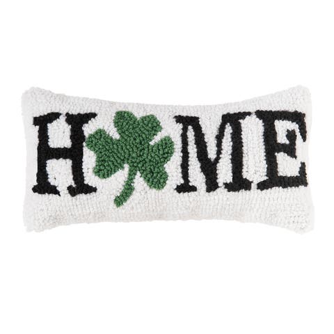 3 Leaf Clover "HOME" Shamrock Hooked Mini Accent Pillow 6" x 12"