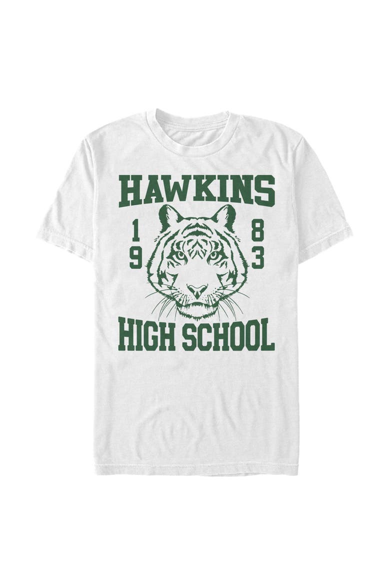 Men's Stranger Things Hawkins High School Tiger 1983  Graphic T-Shirt, Main, color, White