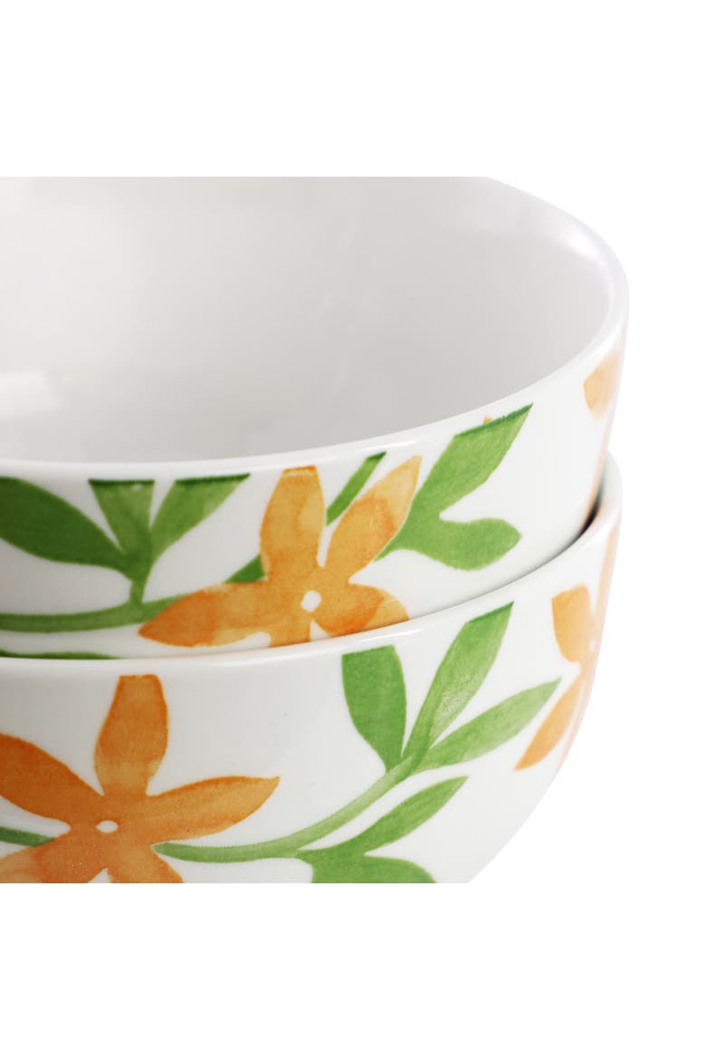 2 Piece Fine Ceramic Cereal Bowl Set in Floral, Alternate, color, Orange