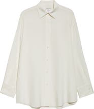 Lafayette 148 New York Oversize Point Collar Stretch Silk Button-Up Shirt