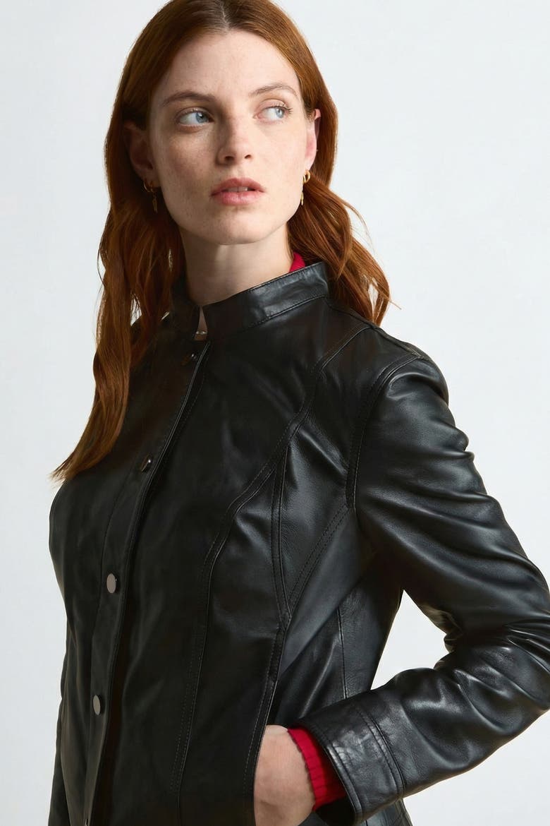 Amelia Leather Jacket, Alternate, color, Black