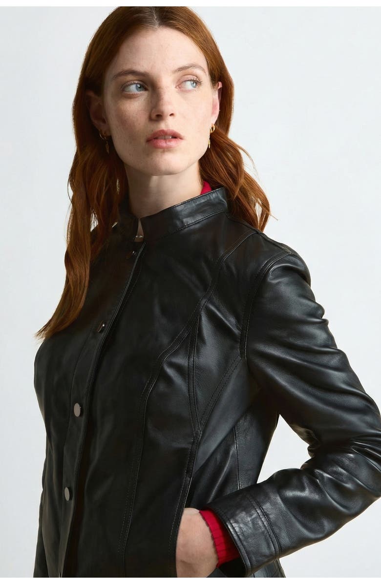 FURNIQ UK Amelia Leather Jacket, Alternate, color, Black