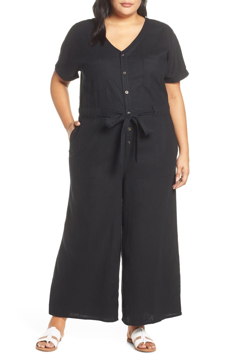 Caslon<sup>®</sup> Wide Leg Linen Blend Jumpsuit, Main, color,