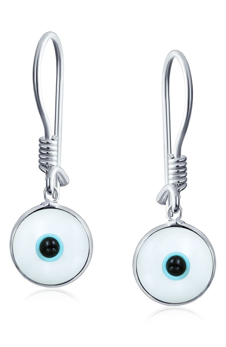 BLING JEWELRY Sterling Silver Evil Eye Drop Earrings, Main, color, White