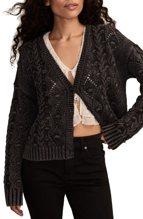 Lucky Brand Crop Cable Knit Cardigan In Black