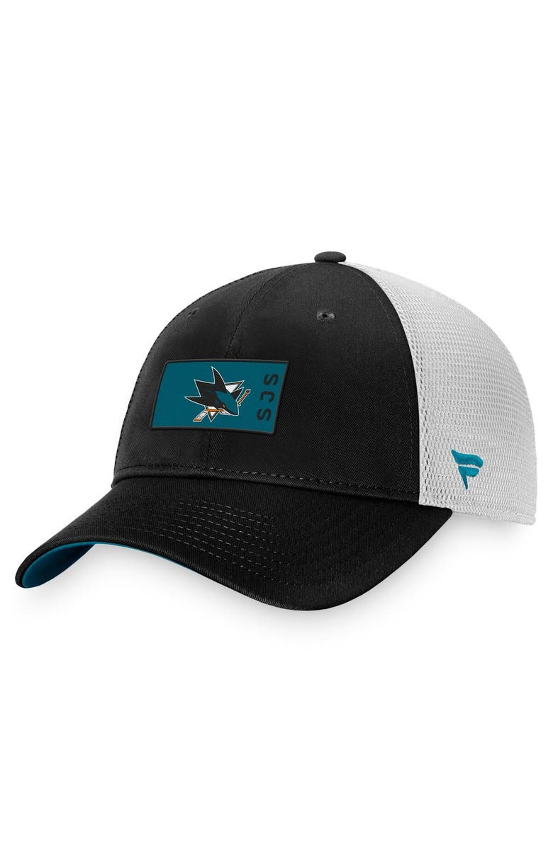 FANATICS Men's Fanatics Branded Black/White San Jose Sharks Authentic Pro Rink Trucker Snapback Hat, Main, color, Black