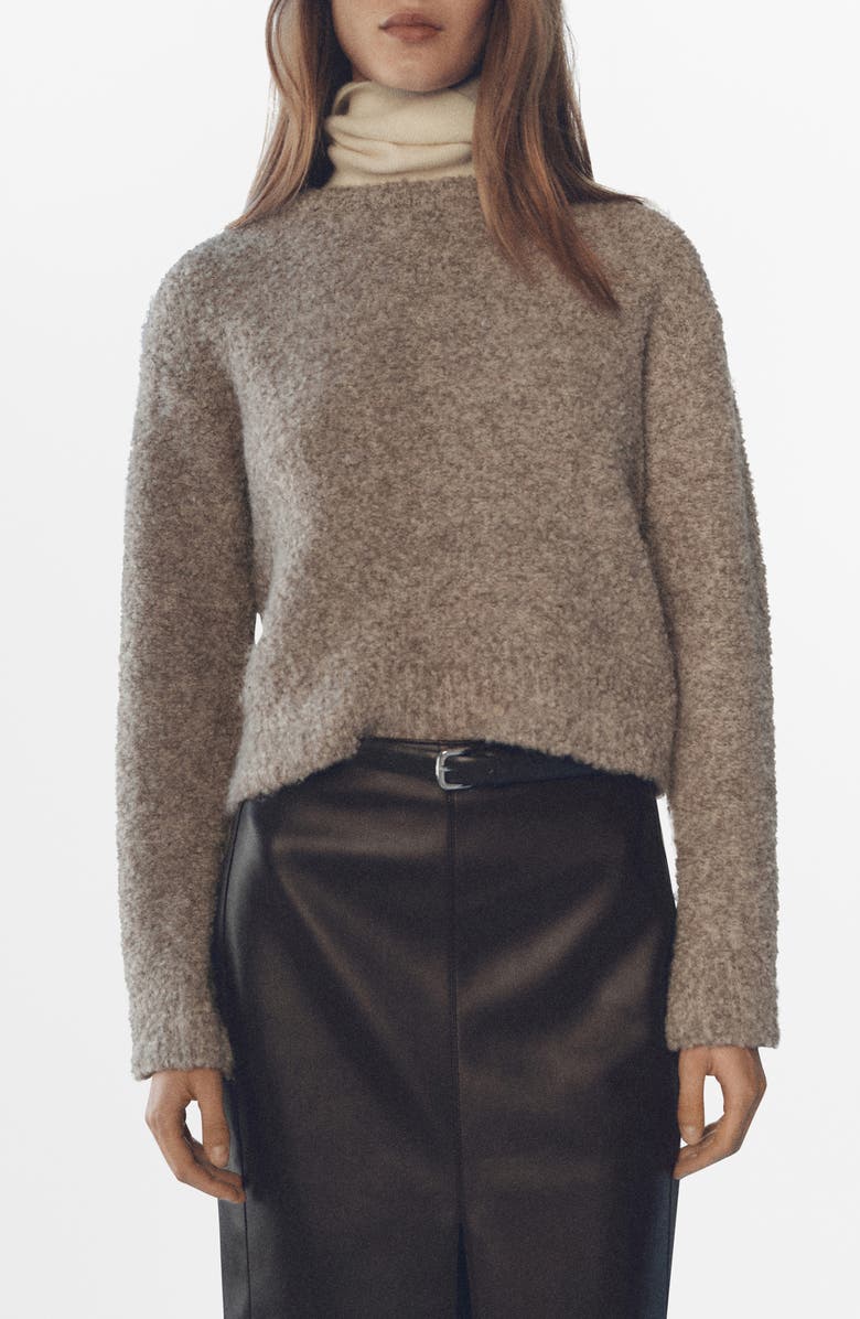 MANGO Bouclé Sweater, Main, color, Medium Brown